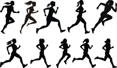 Mixed runners in silhouette profiles.Profile and people silhouette collection. User profile symbol. Group of people or group of users collection. Perfect can use in demographic, social media, and team