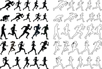 Mixed runners in silhouette profiles.Profile and people silhouette collection. User profile symbol. Group of people or group of users collection. Perfect can use in demographic, social media, and team