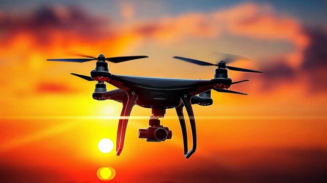 camera drone with bright sunlight twilight sunset time