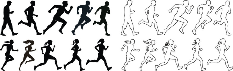 Mixed runners in silhouette profiles.Profile and people silhouette collection. User profile symbol. Group of people or group of users collection. Perfect can use in demographic, social media, and team