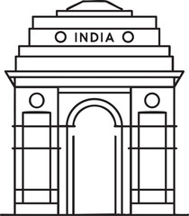 Elegant Outline Drawing of India Gate – Historical Vector Art