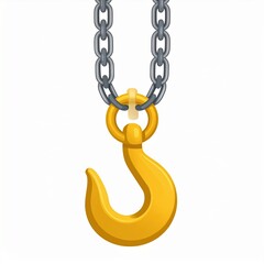 A stylized illustration of a yellow hook suspended from a metallic chain, isolated.