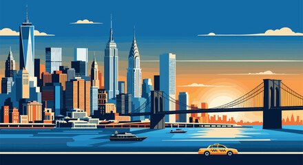 New York City Vector Travel Poster, Cinematic Minimal Landscape Art