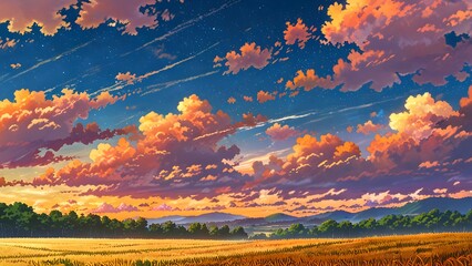 秋の空の風景イラスト