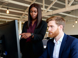 Diverse Business Colleagues Collaborating on Computer Project