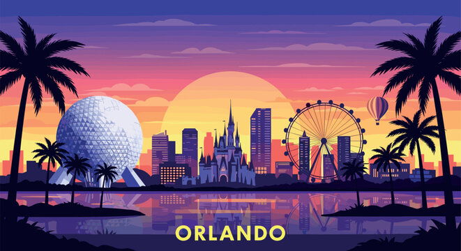 Orlando Vector Travel Poster, Cinematic Minimal Landscape Art