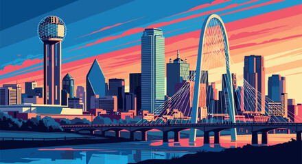 Dallas Vector Travel Poster, Cinematic Minimal Landscape Art