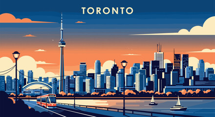 Toronto Vector Travel Poster, Cinematic Minimal Landscape Art