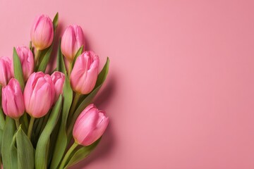 Pink tulips bouquet on pink background (2)