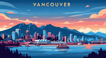 Fototapeta premium Vancouver Vector Travel Poster, Cinematic Minimal Landscape Art