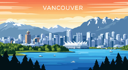 Fototapeta premium Vancouver Vector Travel Poster, Cinematic Minimal Landscape Art
