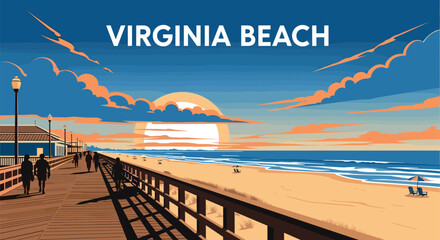 Virginia Beach Vector Travel Poster, Cinematic Minimal Landscape Art