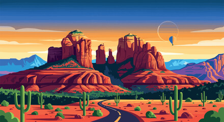 Sedona Vector Travel Poster, Cinematic Minimal Landscape Art