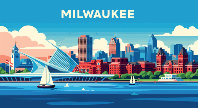 Milwaukee Vector Travel Poster, Cinematic Minimal Landscape Art
