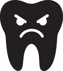 Silhouette of an angry tooth cartoon icon, ideal for dentistry, oral care, and dental awareness designs.