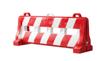 Red and white striped plastic road barrier