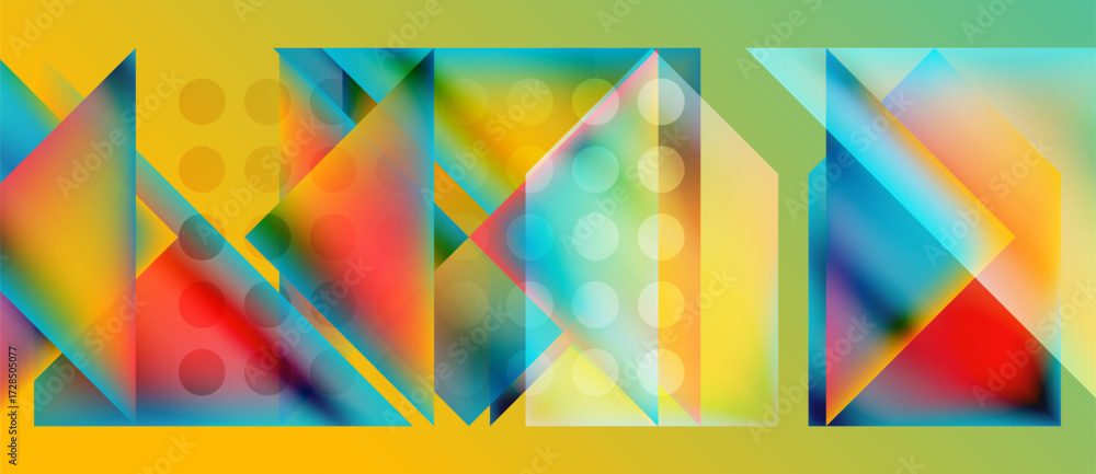 Aufkleber abstract geometric composition. vivid colors blend, creating dynamic shapes. triangles, squares, cir