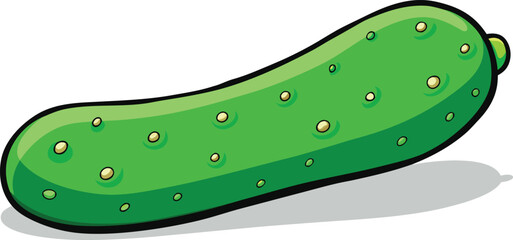 A plump green cartoon pickle with light yellow bumps and a black outline illustration vegetable vector illustration EPS file download.