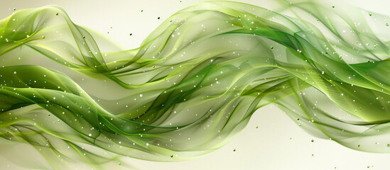 Flowing green fabric with sparkles on light background