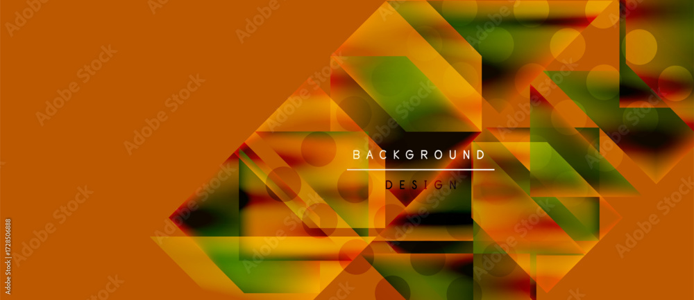 Aufkleber abstract geometric shapes overlap, creating vibrant orange, green gradients. text reads background d