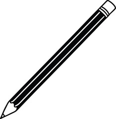 Black and white minimalist illustration of a graphite pencil with eraser writing drawing vector illustration EPS file download.