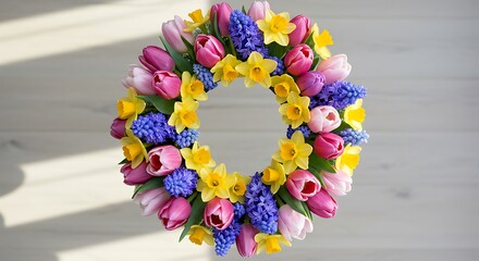 Colorful spring floral wreath