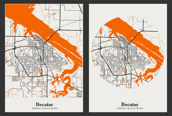 Decatur, Alabama, minimalist US map poster
