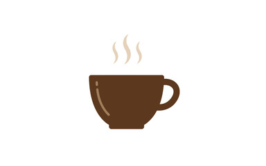 A simple illustration of a brown coffee cup with steam rising from it, isolated on white.