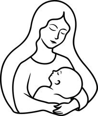 Minimalist single line drawing of a mother holding a sleeping baby child infant vector illustration EPS file download.