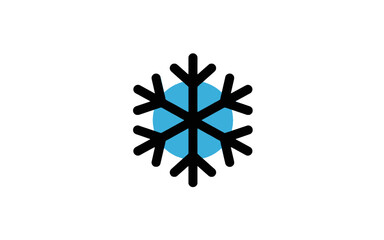 A minimalist graphic icon of a black snowflake set against a light blue circle, symbolizing winter, cold, and snow.