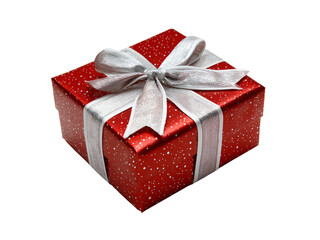Red gift box with silver ribbon isolated on black background, Isolated On White Background, Png Transparent