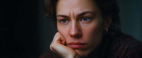 The person's tense expression shows profound apprehension and uneasy uncertainty.