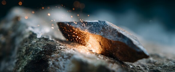 The sharp edge of a flint stone ignites sparks stirring sudden bursts of raw excitement