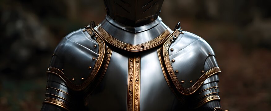 The weathered medieval armor exudes formidable strength and enduring protection. - Powered by Adobe