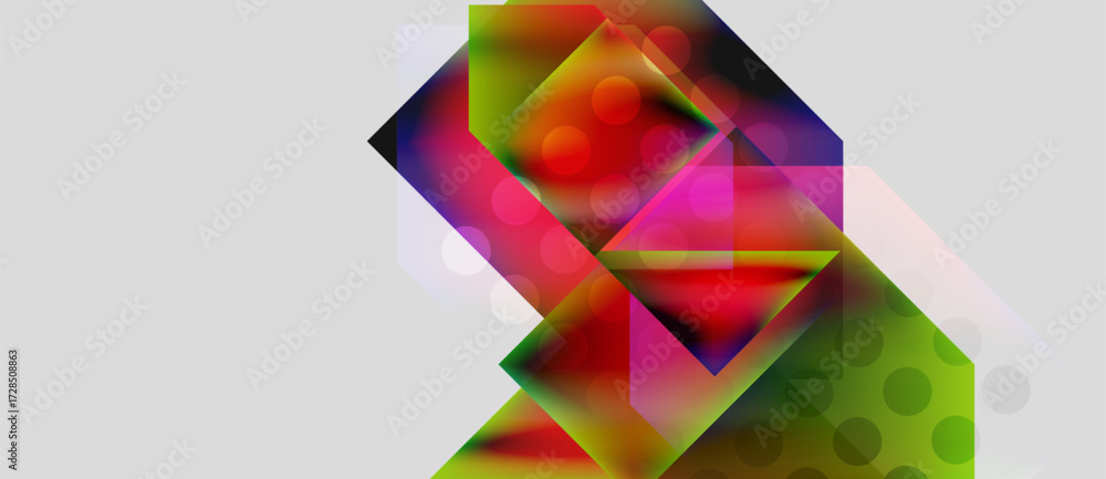 Aufkleber Abstract geometric composition. Overlapping shapes, vibrant colors, soft gradients create dynamic visual effect. Modern design elements present.