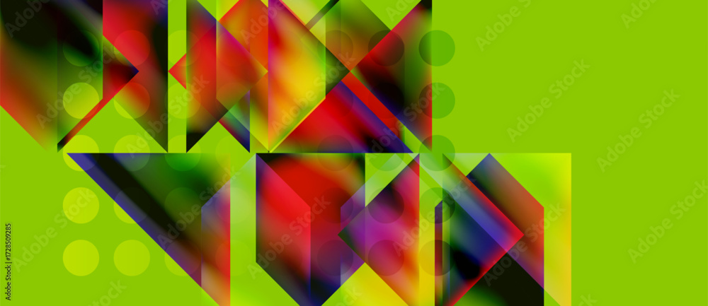 Aufkleber abstract geometric composition. vivid colors blend, creating dynamic shapes. bright green background