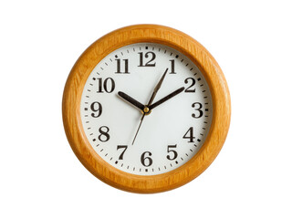 Wooden round wall clock showing time isolated on black background, Isolated On White Background, Png Transparent