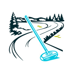 Snowsnake Game Icon on Winter Track Snowsnake Long slender wooden dart gliding on ice track