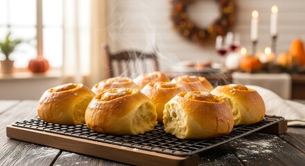 Pumpkin rolls cooling on wire rack