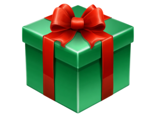 Green gift box with red ribbon festive present holiday surprise, Isolated On White Background, Png Transparent