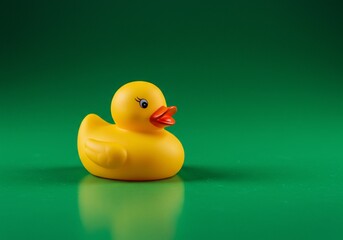 Neon Rubber Duck Flat-lay on Chromakey Green with Film Grain