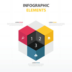 Hexagonal infographic elements with numbered sections and icons for data visualization and presentation