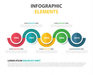 Colorful infographic elements with circular steps and timeline for presentation and data visualization