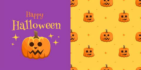 Happy Halloween. Seamless pattern with pumpkins. Greeting Card