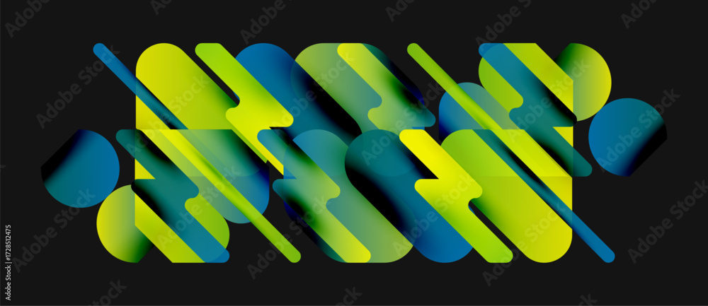 Aufkleber abstract composition featuring overlapping shapes. vibrant greens, blues create dynamic visual textu