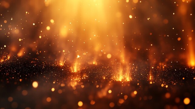 Cinematic ember field with layered depth, lower-third spark curtain glowing vivid amber and upper-third ember mist, perfect for overlay text