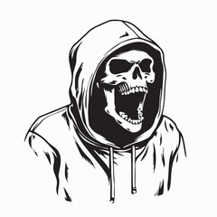 Hooded Human Skull with Open Mouth Vector Image Isolated on white background
