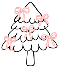  Outline christmas tree and Pink Bow