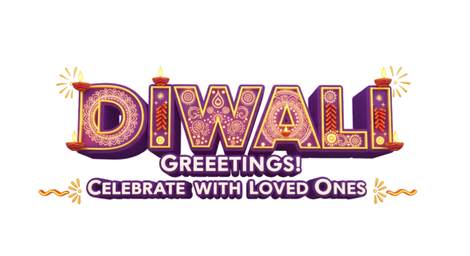 Diwali greeting celebrate with loved one text PNG colorful festival message, cheerful typography, ideal for Diwali wishes
