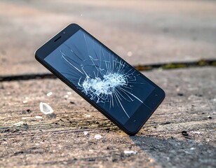 落下して画面が砕けたスマートフォン